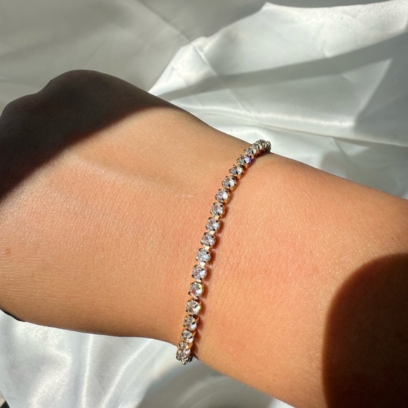 18K gold palette Tennis chain Gold Bracelet 
Zircon 
Stainless steel - Picture 8 of 13